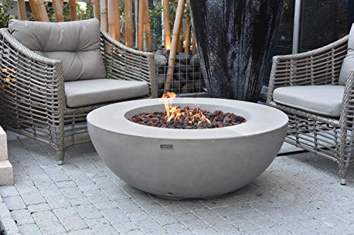 Elementi Lunar Bowl Cast Concrete Natural Gas Fire Table, Outdoor Fire Pit Fire Table/ Patio Furniture, 45,000 BTU Auto-Ignition, Stainless Steel Burner, Canvas Cover and Lava Rock Included