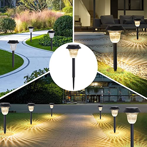 Ajinsn Solar Pathway Lights, 2 Pack Warm White LED Solar Powered Lights Outdoor, IP65 Waterproof, Auto On/Off Bright Up to 12 Hrs Solar Garden Lights for Patio Yard Lawn Driveway Walkway