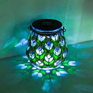 Mosaic Solar Lanterns - Solar Hanging Lantern Outdoor Waterproof Solar Table Lamps Night Lights for Garden, Patio, Party, Yard, Outdoor Indoor Decor (Peacock)