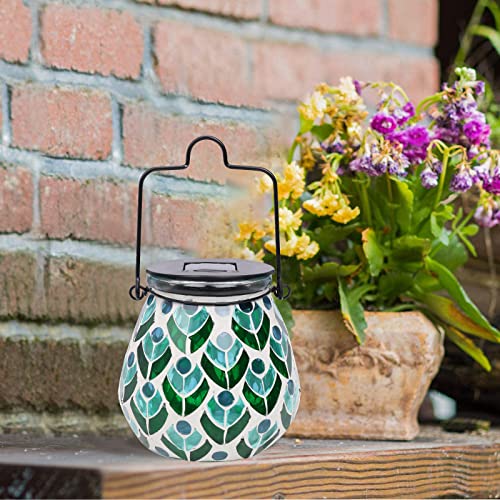 Mosaic Solar Lanterns - Solar Hanging Lantern Outdoor Waterproof Solar Table Lamps Night Lights for Garden, Patio, Party, Yard, Outdoor Indoor Decor (Peacock)