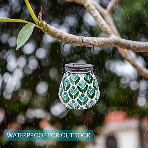 Mosaic Solar Lanterns - Solar Hanging Lantern Outdoor Waterproof Solar Table Lamps Night Lights for Garden, Patio, Party, Yard, Outdoor Indoor Decor (Peacock)