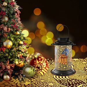 Hanging Solar Lantern, American Flag Lantern, Solar Lanterns Outdoor Waterproof, Black Metal LED Lamp for Outdoor Garden Patio Lawn Decor