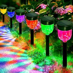 yujeny 6 pack solar lights with 7 color changing pathway outdoor garden landscape path lights waterproof auto on/off sun powered colorful lighting effect for decorative lawn walkway patio driveway