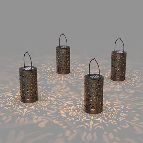 Sararoom 4 Packs Outdoor Solar Hanging Lantern, Decorative Retro Metal LED Lantern with Handle, IP65 Waterproof Dusk to Dawn Lantern for Table Garden Patio Yard Pathway Walkway Tree Fence,Retro