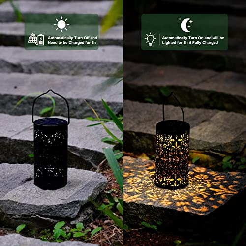 Sararoom 4 Packs Outdoor Solar Hanging Lantern, Decorative Retro Metal LED Lantern with Handle, IP65 Waterproof Dusk to Dawn Lantern for Table Garden Patio Yard Pathway Walkway Tree Fence,Retro