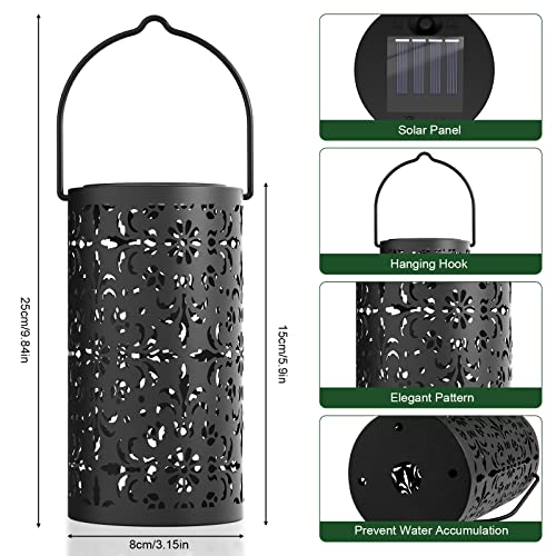 Sararoom 4 Packs Outdoor Solar Hanging Lantern, Decorative Retro Metal LED Lantern with Handle, IP65 Waterproof Dusk to Dawn Lantern for Table Garden Patio Yard Pathway Walkway Tree Fence,Retro