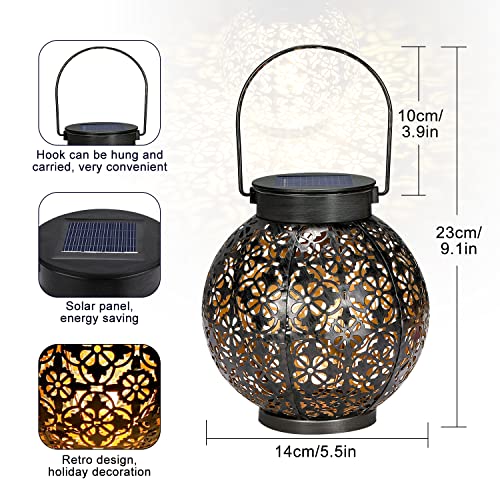 GolWof Solar Lanterns Outdoor Waterproof Hanging, LED Solar Lights Decorative Retro Metal, Solar Lantern with Handle for Christmas, Decorations, Garden, Yard Porch, Lawn