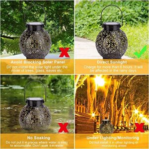 GolWof Solar Lanterns Outdoor Waterproof Hanging, LED Solar Lights Decorative Retro Metal, Solar Lantern with Handle for Christmas, Decorations, Garden, Yard Porch, Lawn