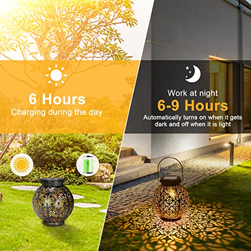 GolWof Solar Lanterns Outdoor Waterproof Hanging, LED Solar Lights Decorative Retro Metal, Solar Lantern with Handle for Christmas, Decorations, Garden, Yard Porch, Lawn