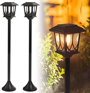 pasamic 2 pack 44″ solar lamp post lights outdoor, floor lamp, waterproof solar powered lights for garden, lawn, pathway, yard, front/back door, warm white solar decorative light, replaceable bulb