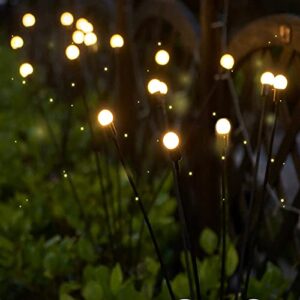 valktech solar garden firefly lights solar swaying light, sway by wind, solar outdoor lights, yard patio pathway decoration, high flexibility iron wire & heavy bulb base, warm white(4 pack)
