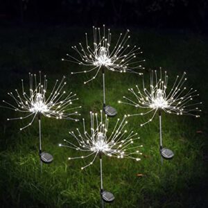 romdecyn 4pack outdoor solar garden lights,150 led copper wire 2 lighting modes fireworks solar pathway lights outdoor waterproof,for patio party holiday wedding diy pathway decoration（white）