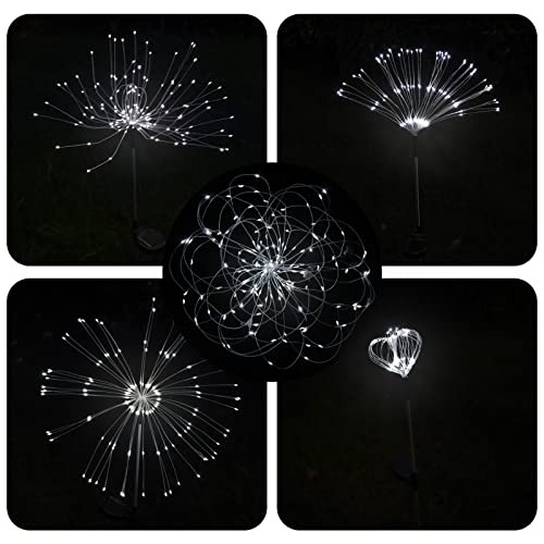 Romdecyn 4Pack Outdoor Solar Garden Lights,150 LED Copper Wire 2 Lighting Modes Fireworks Solar Pathway Lights Outdoor Waterproof,for Patio Party Holiday Wedding DIY Pathway Decoration（White）