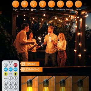 Sylsmart Solar String Lights Outdoor, 48FT with Rechargeable USB Port and Remote, Waterproof Shatterproof Vintage Edision LED S14 Bulbs, 8 Light Modes Solar Powered Patio Lights for Garden,Party