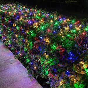 lomotech 12ft x 5ft 360 led connectable christmas net lights, 8 modes low voltage mesh fairy string lights for christmas trees, bushes, wedding, garden, outdoor decorations (green wire, multi-colored)
