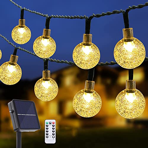 PETVAY Solar String Lights Outdoor,100 LED 33 FT Crystal Globe Lights Waterproof with 8 Lighting Modes,Solar Powered Patio Lights for Garden Yard Porch Wedding Party Decor (Warm White)