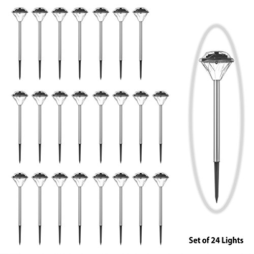 Solar Powered Lights (Set of 24)- LED Outdoor Stake Spotlight Fixture for Gardens, Pathways, and Patios by Pure Garden , Silver - 50-16