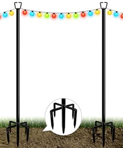 queension 10ft outdoor string light pole for outside string lights, garden lawn metal lighting stand for holiday parties bistro weddings, 2pack