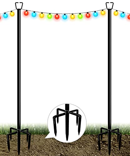 Queension 10ft Outdoor String Light Pole for Outside String Lights, Garden Lawn Metal Lighting Stand for Holiday Parties Bistro Weddings, 2pack