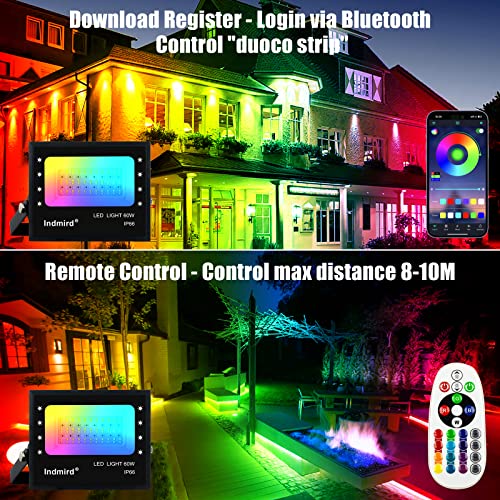 Indmird RGB Flood Light, Color Changing Floodlight, White 2700K & 16 Million Colors&Timing& Music Sync, with APP and Remote Control, for Birthday Party, Garden Lighting, Stage Lighting, Wall Display