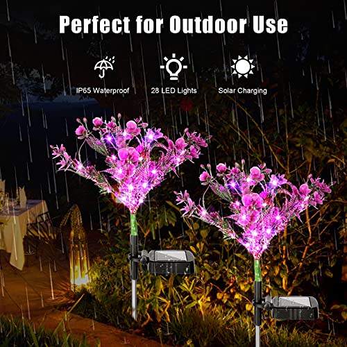 EEEkit Solar Garden Lights Outdoor Decorative, 2 Pack IP65 Waterproof Solar Phalaenopsis Flowers Stake Lights with 28 LED for Patio, Garden, Yard, Lawn, Pathway Driveway Pool Balcony Decoration