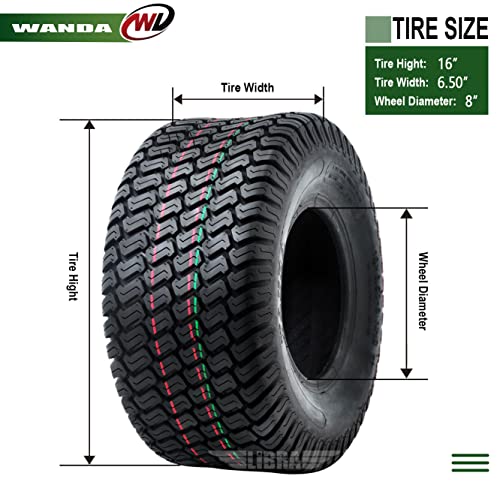 One WANDA 16x6.50-8 Lawn Mower Tractor Cart Turf Tires P332 /4PR- 13019