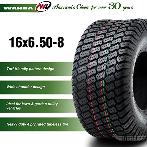 One WANDA 16x6.50-8 Lawn Mower Tractor Cart Turf Tires P332 /4PR- 13019