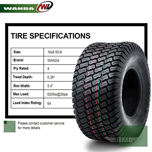 One WANDA 16x6.50-8 Lawn Mower Tractor Cart Turf Tires P332 /4PR- 13019