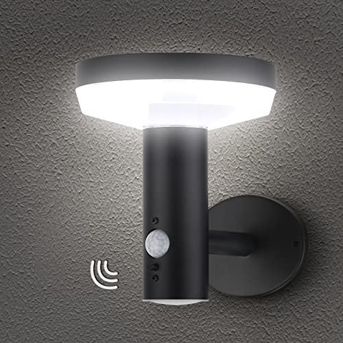 TJCoLUX Outdoor Solar Wall Light with Motion Sensor Exterior Aluminium Black Finish Wall Sconce IP44 Waterproof 4000K Outdoor Light Fixture for Fence Patio Porch Garden