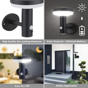 TJCoLUX Outdoor Solar Wall Light with Motion Sensor Exterior Aluminium Black Finish Wall Sconce IP44 Waterproof 4000K Outdoor Light Fixture for Fence Patio Porch Garden