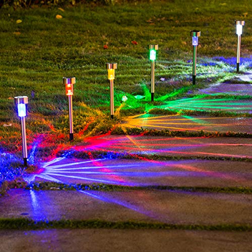 Wellgium Solar Lights Outdoor, Solar Lights Garden Lights Landscape Lighting Pathway Lights for Lawn Patio Stainless Steel-12 Pack(6 Colors)