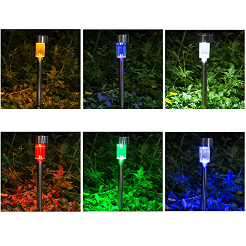 Wellgium Solar Lights Outdoor, Solar Lights Garden Lights Landscape Lighting Pathway Lights for Lawn Patio Stainless Steel-12 Pack(6 Colors)