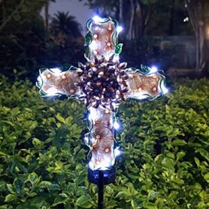 COOZZYHOUR 38inch Solar Cross Garden Lights Outdoor Decorative - Solar Metal&Glass Cross Apricot Hydrangea Flower Stake Lights- Waterproof 20 White LED for Remembrance Gifts & Sympathy Gifts