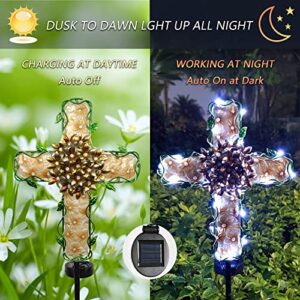 COOZZYHOUR 38inch Solar Cross Garden Lights Outdoor Decorative - Solar Metal&Glass Cross Apricot Hydrangea Flower Stake Lights- Waterproof 20 White LED for Remembrance Gifts & Sympathy Gifts