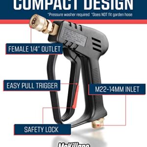 McKillans Short Pressure Washer Gun with Replacement M22 Inlet- High Pressure Water Handle with 1/4” Quick Connector Coupler - Power Washer Gun Compatible with Foam Cannon - Car Wash Foam Gun