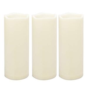 large outdoor waterproof white flameless candles with timer big battery operated plastic led pillar candles for garden patio home wedding party decorations flickering electric lights 3”x8” 3 pack