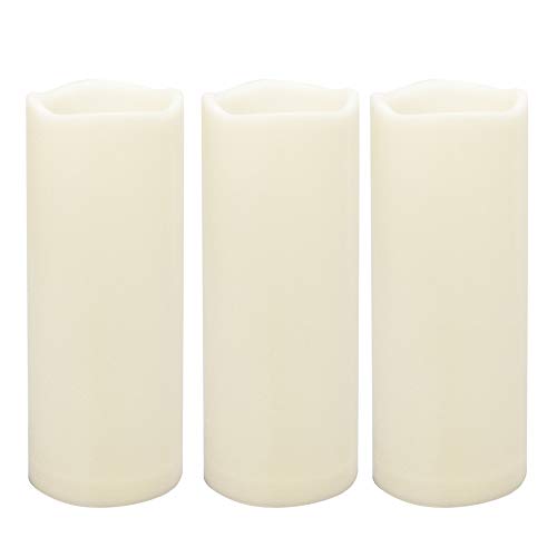 Large Outdoor Waterproof White Flameless Candles with Timer Big Battery Operated Plastic LED Pillar Candles for Garden Patio Home Wedding Party Decorations Flickering Electric Lights 3”x8” 3 Pack