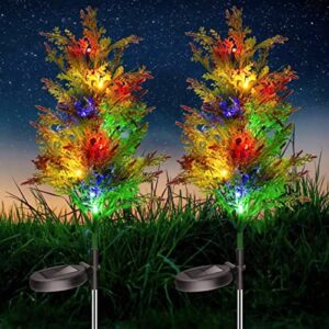 2pcs solar garden lights christmas tree outdoor decorations, 2.4ft small led solar path lights multi-color flickering solar stake yard lights for patio, courtyard, lawn xmas ornaments, ip65 waterproof