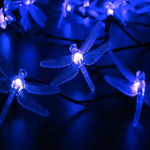 semilits solar string light waterproof outdoor fairy lights 22ft 30 crystal dragonfly leds for pation,homes,gardens