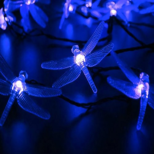 SEMILITS Solar String Light Waterproof Outdoor Fairy Lights 22Ft 30 Crystal Dragonfly LEDs for Pation,Homes,Gardens