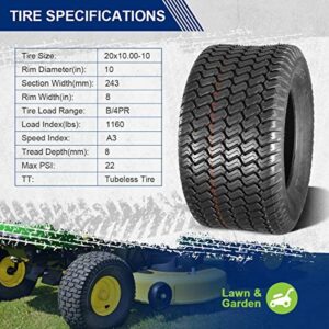 MaxAuto 20x10.00-10 Turf Tires for Lawn & Garden Mower Tractor 20x10x10 20x10-10 4 Ply, Set of 2