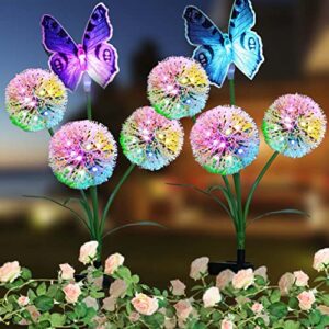morestar solar dandelion flowers with butterfly outdoor decorative,2 pack 36 leds multicolor change solar garden lights solar stake lights,waterproof solar outdoor lights for yard,patio,lawn decor