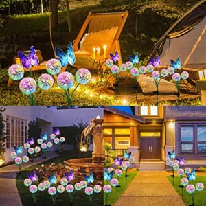 Morestar Solar Dandelion Flowers with Butterfly Outdoor Decorative,2 Pack 36 LEDs Multicolor Change Solar Garden Lights Solar Stake Lights,Waterproof Solar Outdoor Lights for Yard,Patio,Lawn Decor