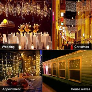 B-right Icicle Lights Outdoor, 32.8ft 480 LED Icicle Christmas Lights 60 Drops 8 Modes Waterproof Dimmable Curtain Lights with Remote Timer for Indoor Outdoor Eaves Garden Party Decor Warm White