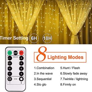 B-right Icicle Lights Outdoor, 32.8ft 480 LED Icicle Christmas Lights 60 Drops 8 Modes Waterproof Dimmable Curtain Lights with Remote Timer for Indoor Outdoor Eaves Garden Party Decor Warm White