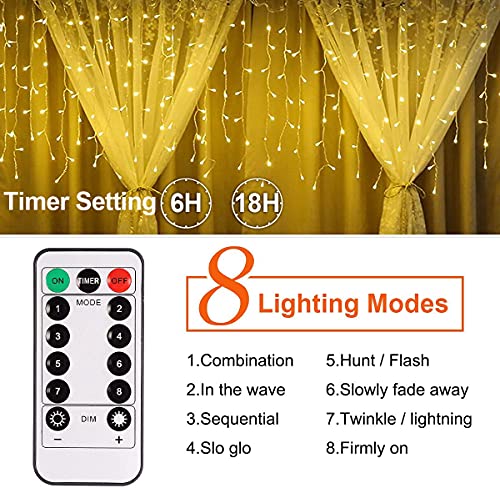 B-right Icicle Lights Outdoor, 32.8ft 480 LED Icicle Christmas Lights 60 Drops 8 Modes Waterproof Dimmable Curtain Lights with Remote Timer for Indoor Outdoor Eaves Garden Party Decor Warm White