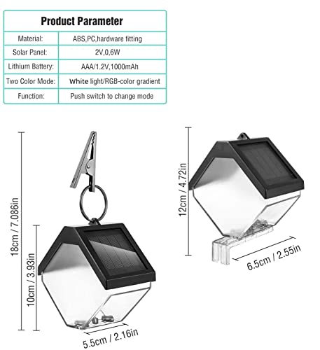ELELINK Solar Hanging Lights Decorative Lamp White/RGB Mode Lighting for Christmas Tree Patio Garden Fence Post, Fixture with Wall Mount Kit & Hanging Clipper