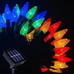 solar christmas lights outdoor c6 strawberry string lights, 50 led multicolor outdoor solar powered rechargeable garden lights for xmas tree, holiday, party courtyard decor