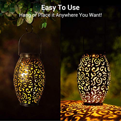 Solar Lanterns Outdoor, 2 Pack Solar Garden Lanterns Waterproof, LED Hanging Lanterns Solar Powered with Handle, Decorative Retro Metal Solar Lights for Table Patio Yard Pathway Walkway Christmas