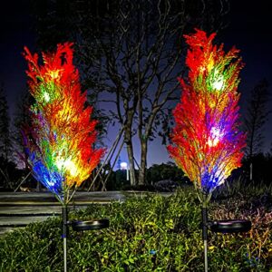 daoseolo solar garden lights christmas tree decorations, 2 pack led outdoor garden light multi-color flickering ip65 waterproof solar stake yard lights for patio, pathways, lawn, christmas decorations